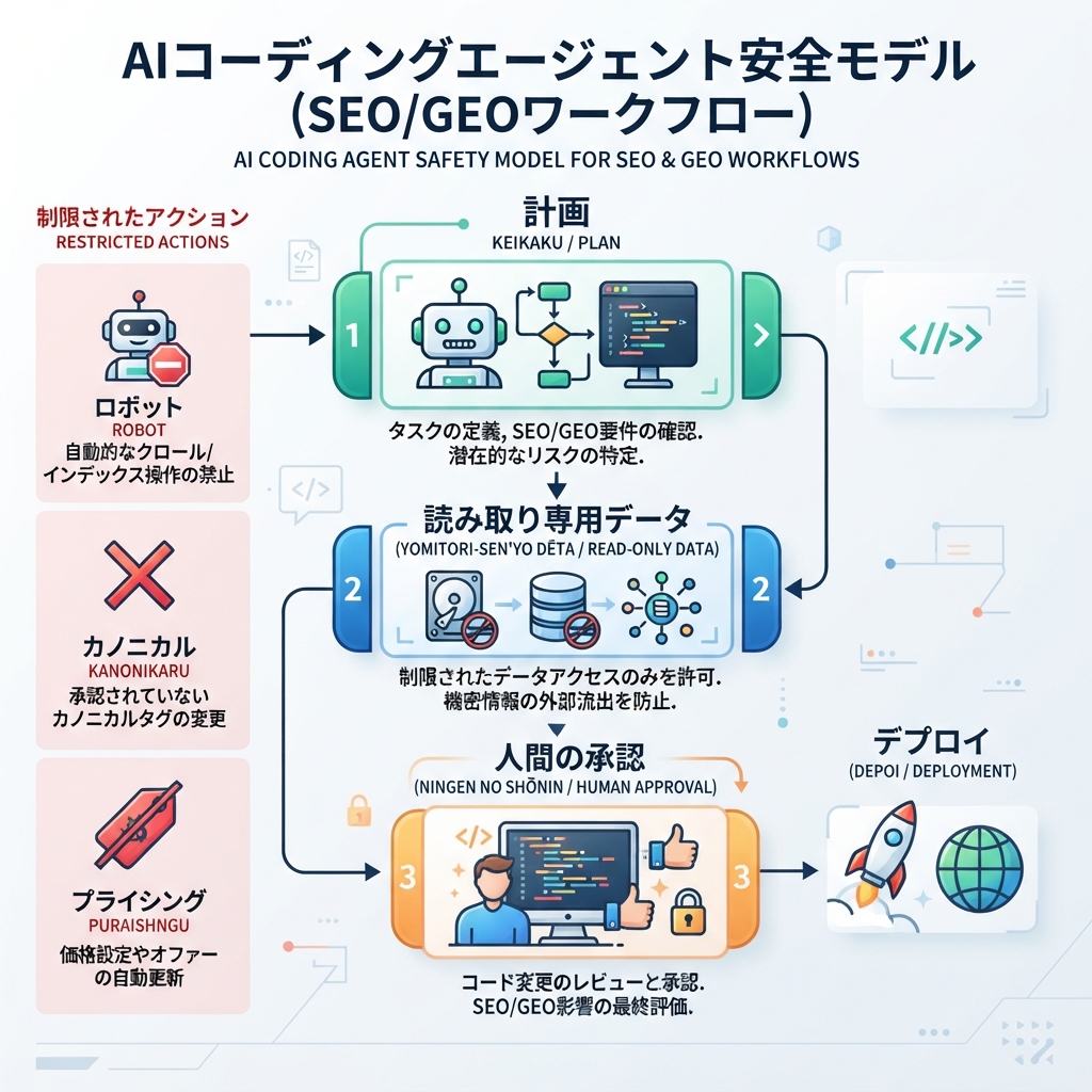 SEO/GEOワークフローでAI coding agentsを安全に使うための安全モデル