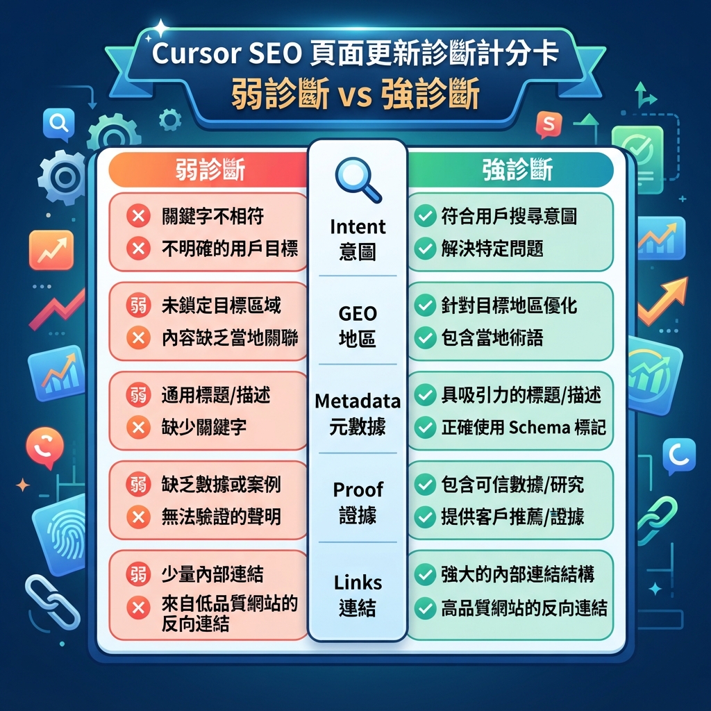 Cursor Plan Mode 安全更新 SEO/GEO 頁面：先診斷、核准範圍、再小幅修改