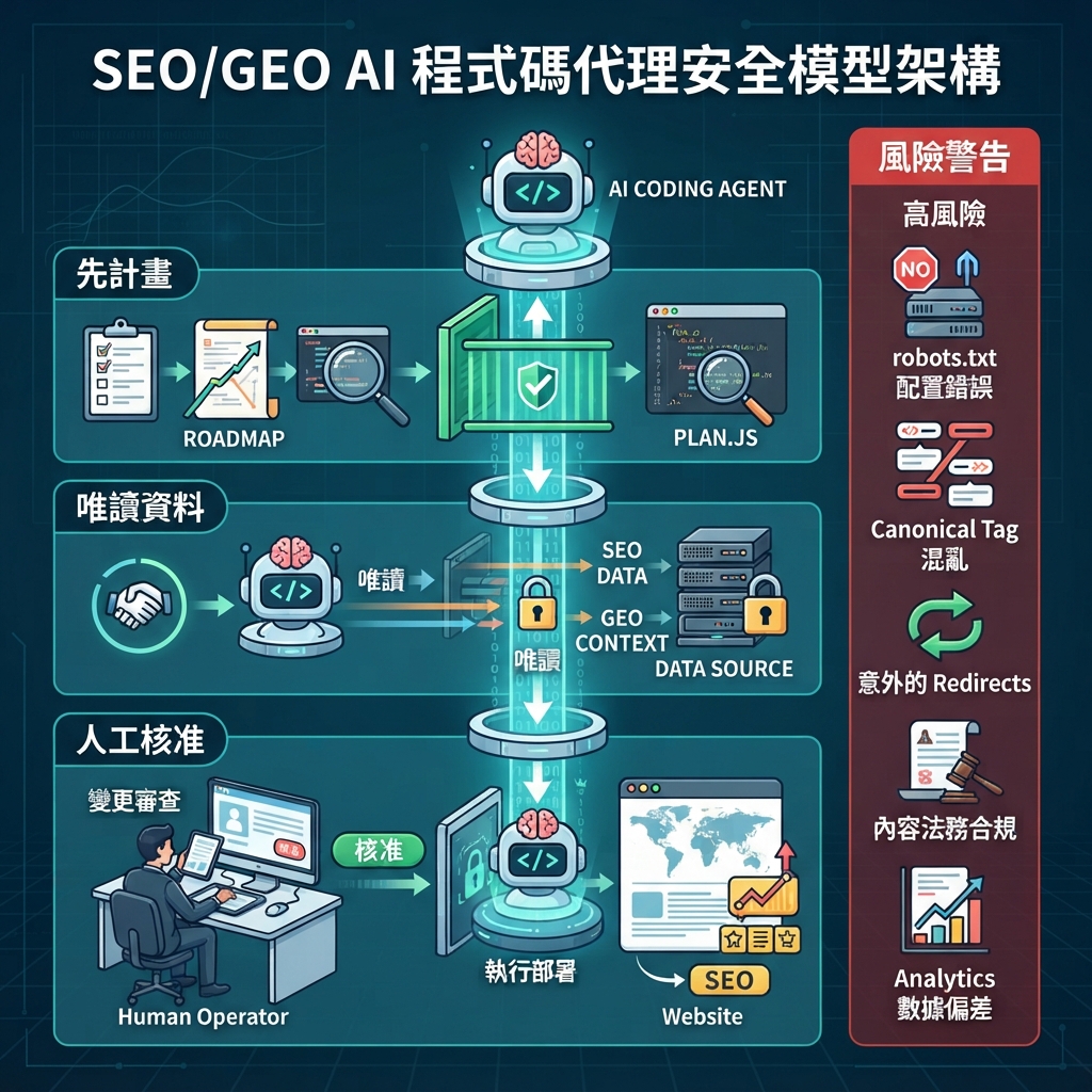 AI coding agents 用於 SEO/GEO workflows 的安全模型