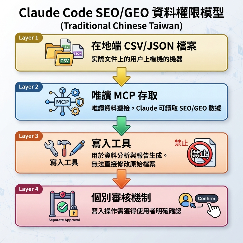 Claude Code 透過 read-only MCP 讀取 GSC、Bing、GA4 與 AI visibility snapshots