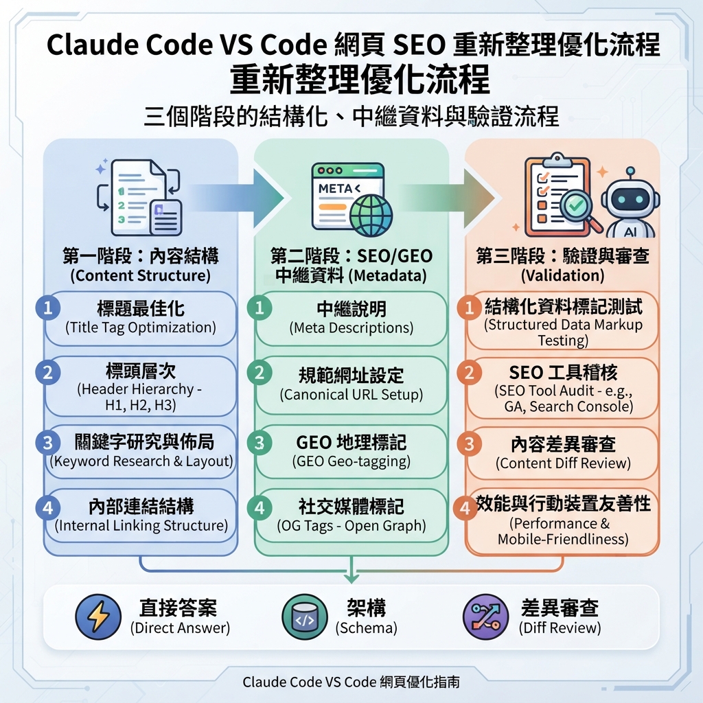 Claude Code VS Code Extension 用於 SEO page refresh：inline diff、plan review、validation