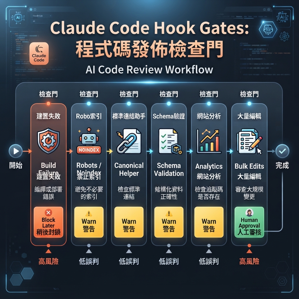 Claude Code Hooks 作為 SEO/GEO quality gates：warning、review、validation