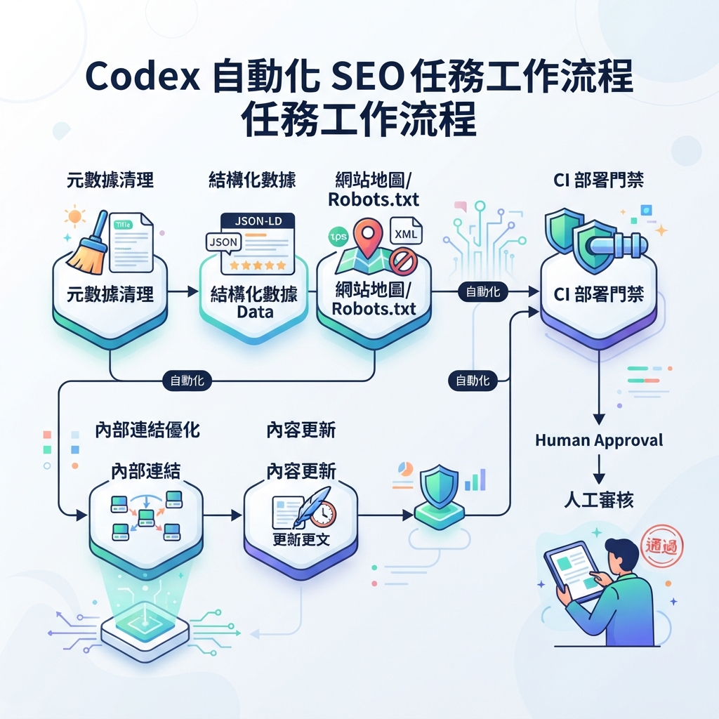 Codex automated SEO engineering loop：偵測、修復計畫、編輯、驗證、diff 審核與重複