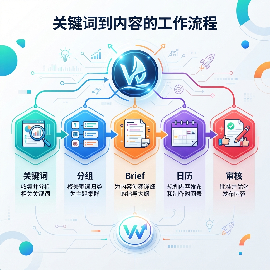 Windsurf 把关键字研究转成 intent clusters、content briefs 与 90 天内容日历