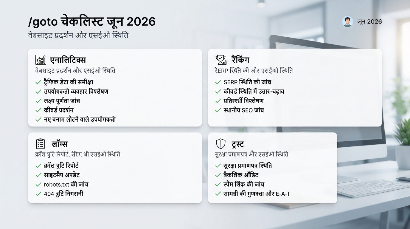जून 2026 google.com/goto observations के बाद analytics, rank trackers, logs और trust monitor करने का checklist dashboard