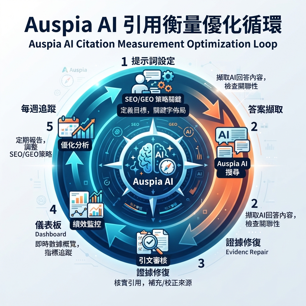 AI 引用衡量迴圈：prompt set、答案擷取、證據修復與 dashboard