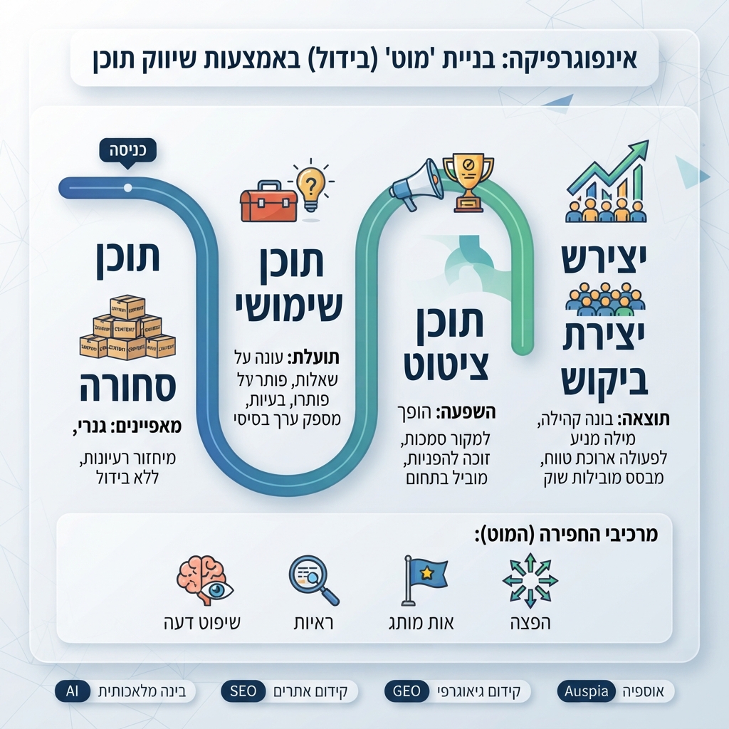 חפיר תוכן בארבע רמות: תוכן סחיר, תוכן מועיל, תוכן שניתן לצטט ותוכן שבונה ביקוש