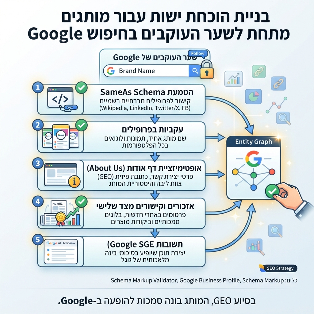 רשימת בדיקה שמראה איך מותגים מתחת לסף העוקבים של Google Search Profile יכולים לבנות entity proof