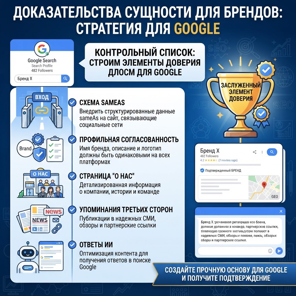 Чеклист о том, как бренды ниже порога Google Search Profile могут строить entity proof