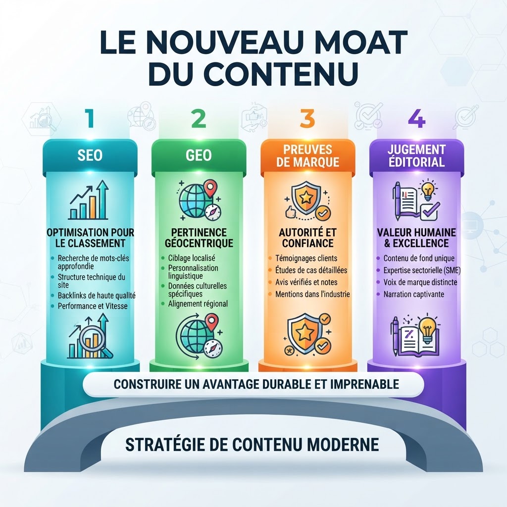 Infographie montrant les nouveaux piliers du content marketing après l'automatisation IA