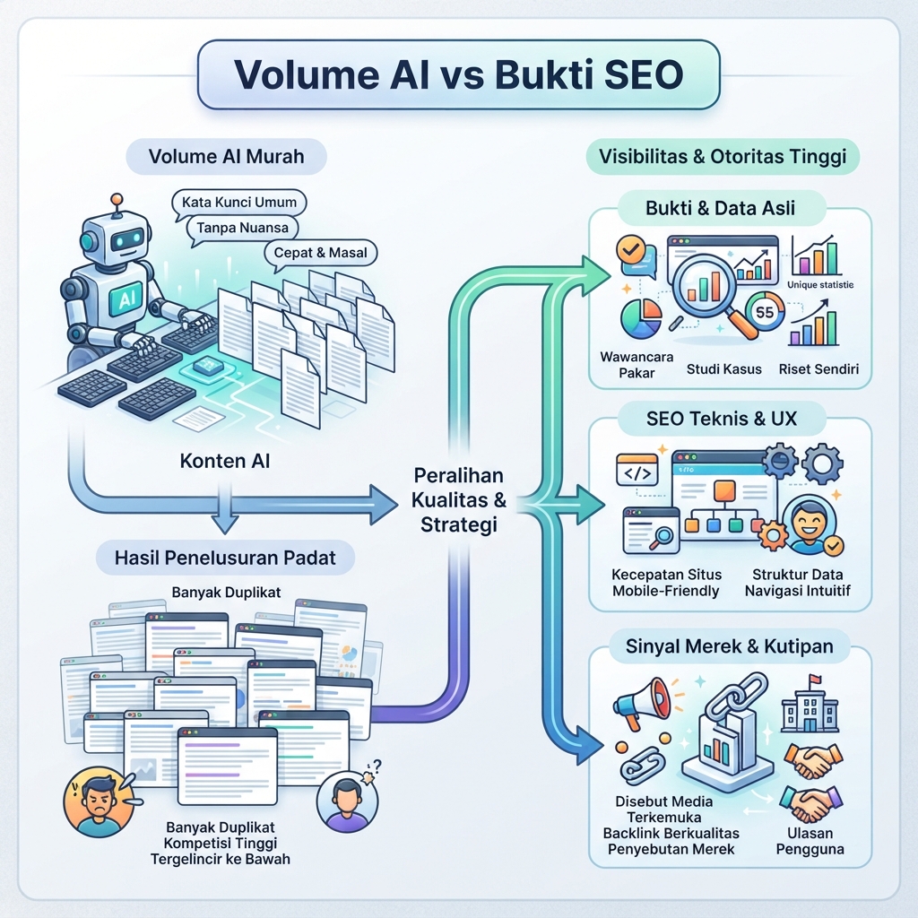 Infografik tentang bagaimana GPT-5.6 menurunkan biaya konten AI dan menaikkan nilai bukti SEO serta GEO