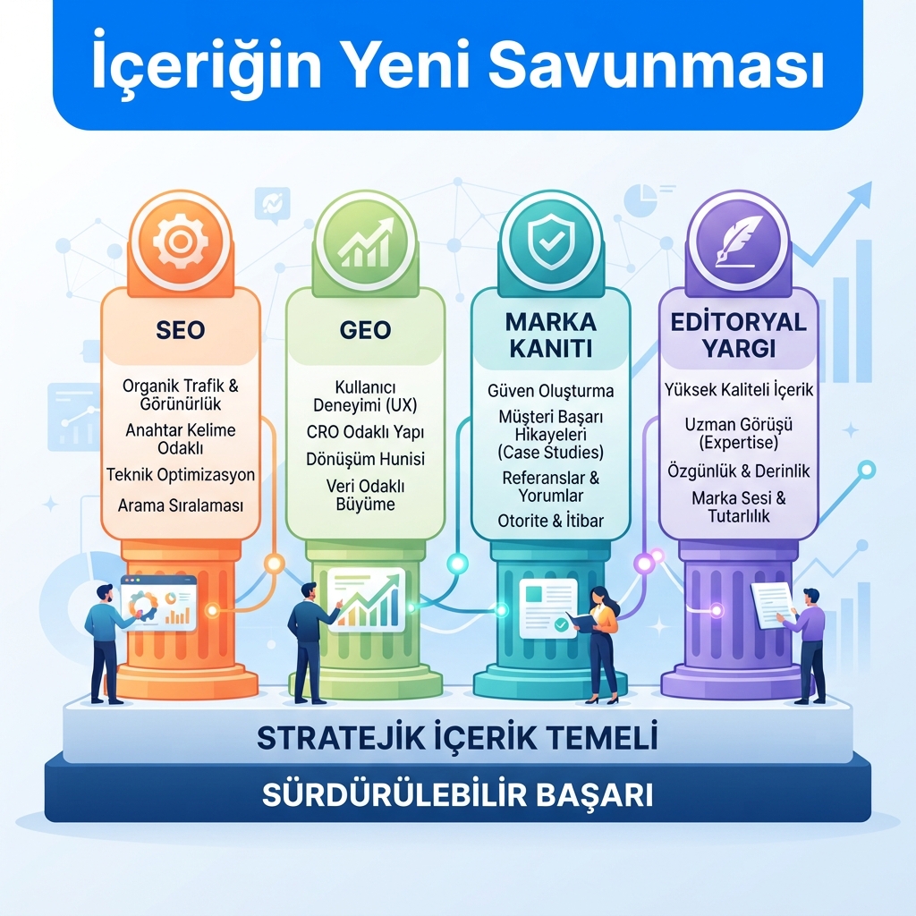 AI otomasyonundan sonra content marketing'in yeni sütunlarını gösteren infografik