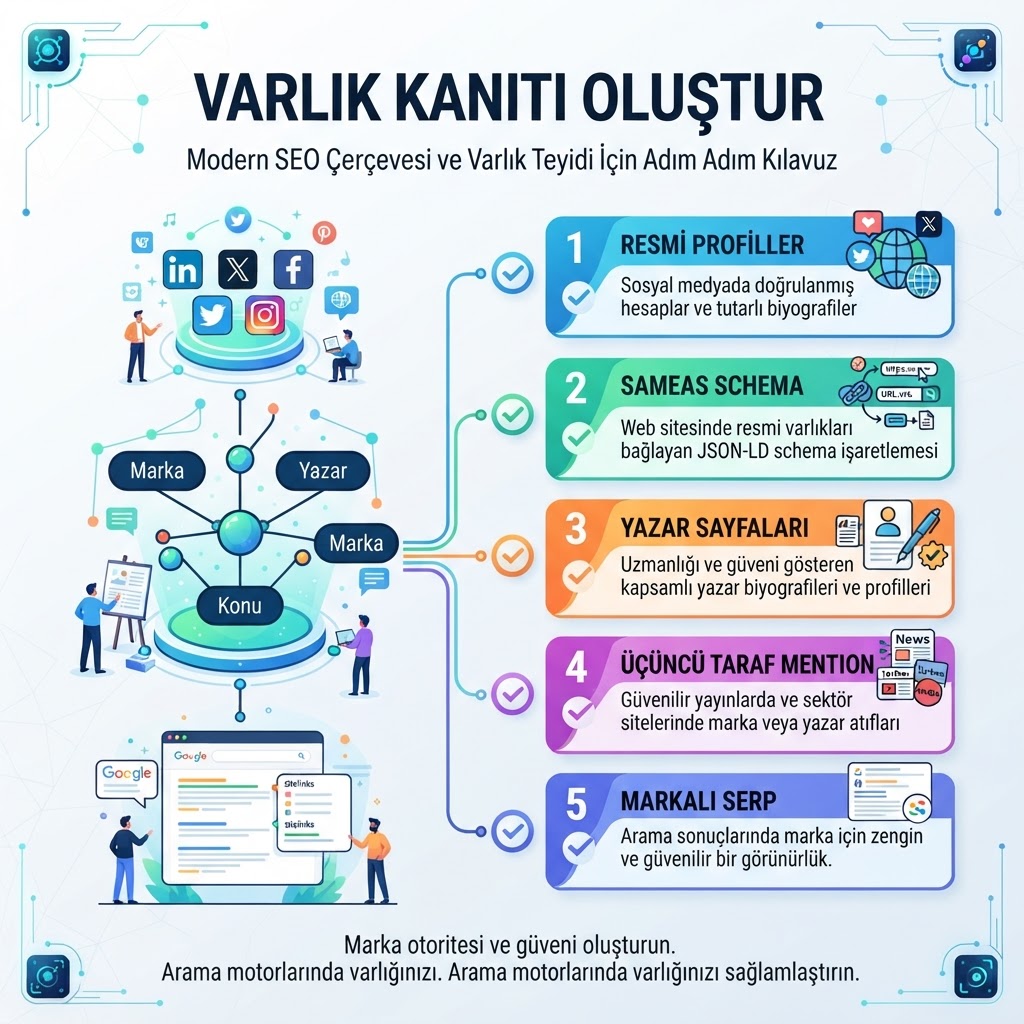 Google Search Profiles eşiğine ulaşmadan önce varlık kanıtı oluşturmayı gösteren Türkçe checklist