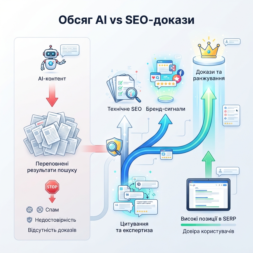 Інфографіка про те, як GPT-5.6 знижує вартість AI-контенту й підвищує цінність SEO/GEO-доказів