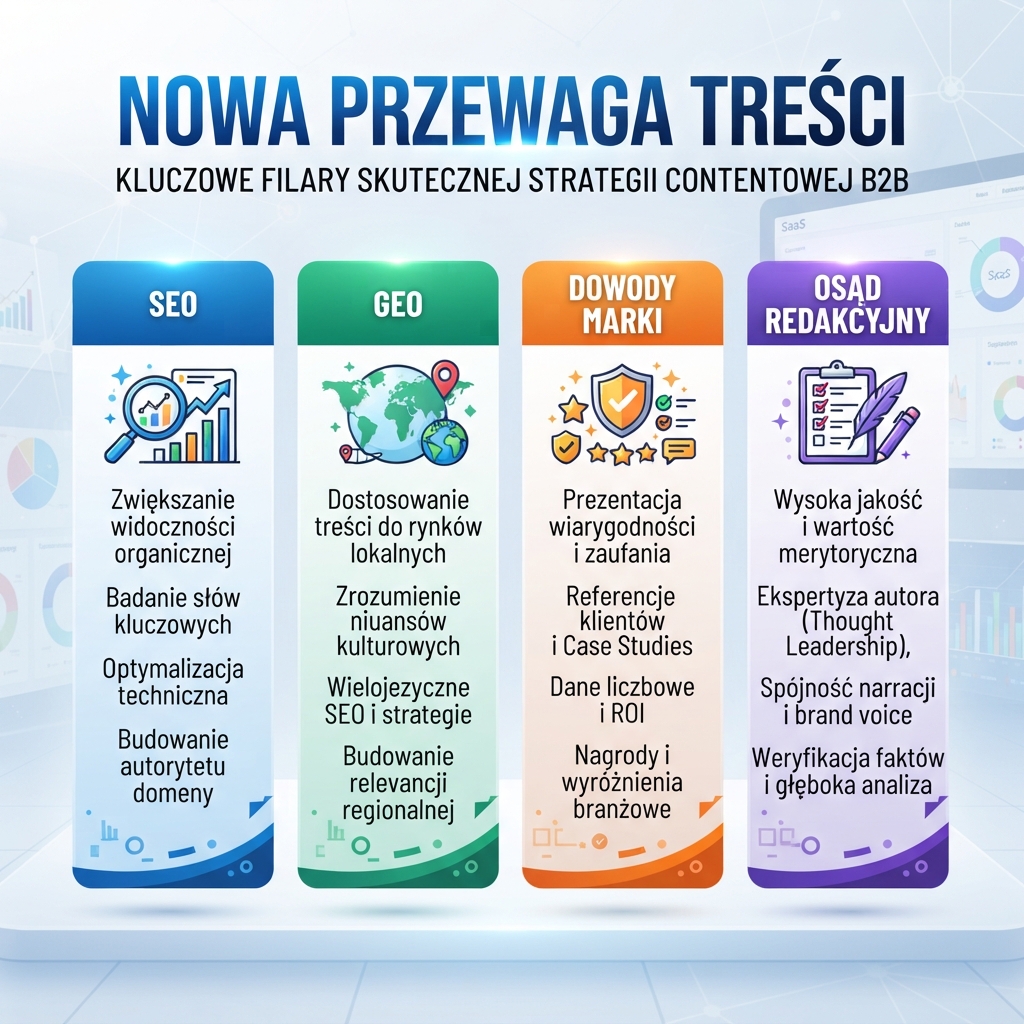 Infografika o nowych filarach content marketingu po automatyzacji AI
