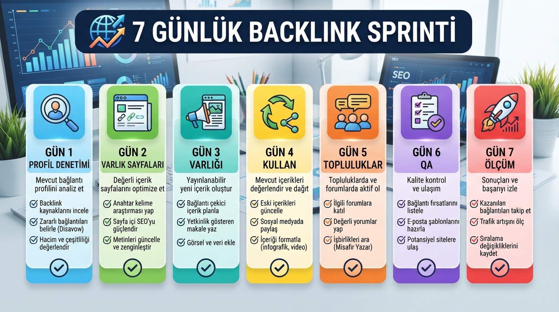 Bir haftalık sprint profil temizliği, varlık sayfaları, gerçek içerik, topluluklar, QA ve ölçüm içermelidir.