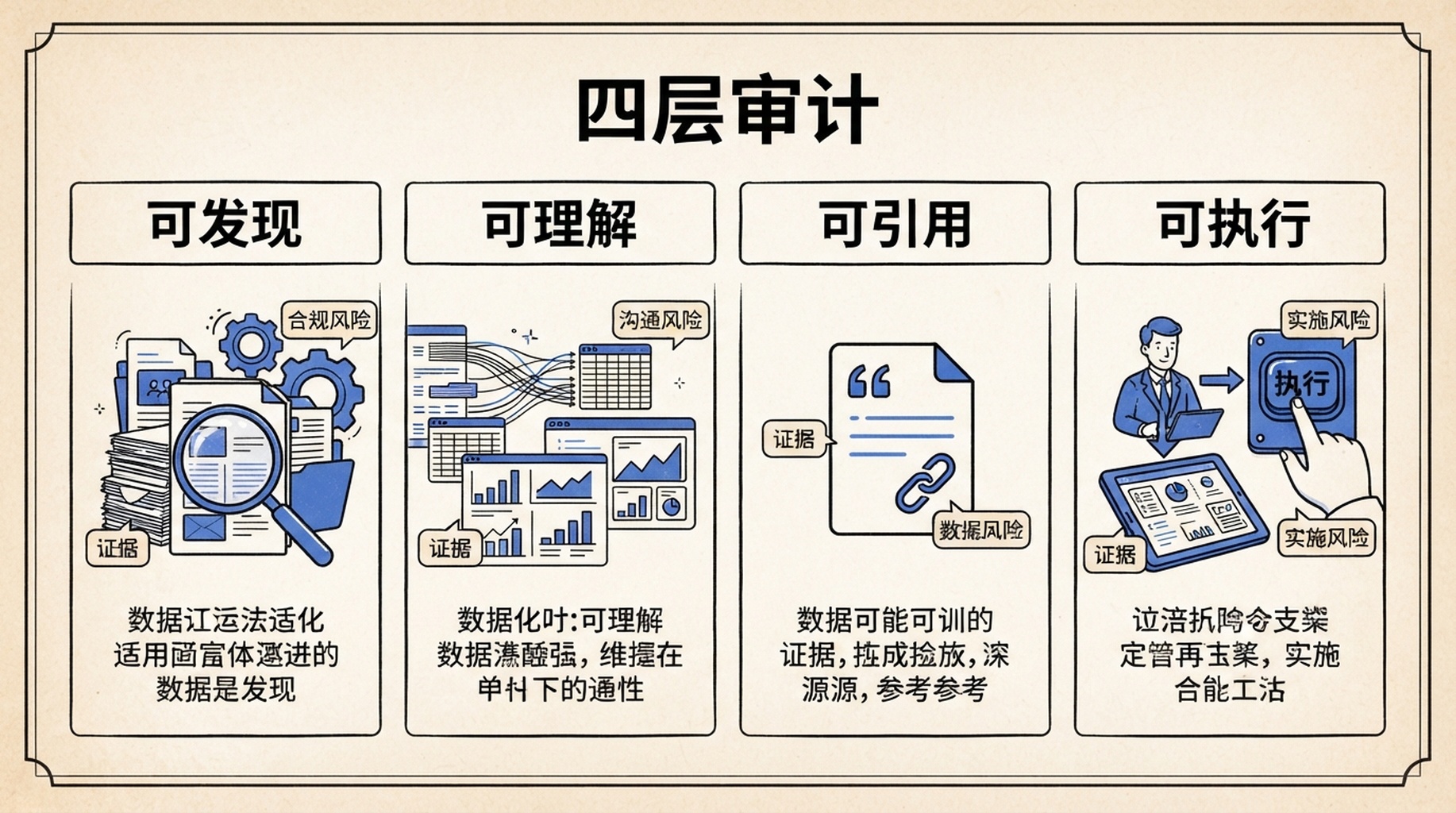 四层 Agent Readiness 审计模型：发现、理解、引用与执行。