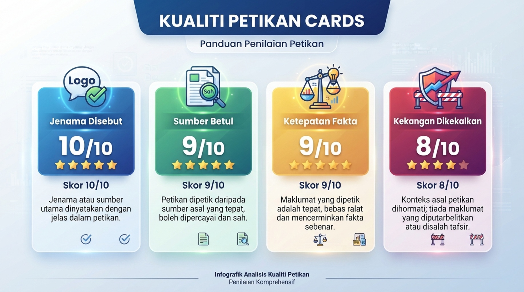 Kad skor kualiti petikan untuk sebutan jenama, sumber betul, ketepatan fakta dan kekangan dikekalkan.