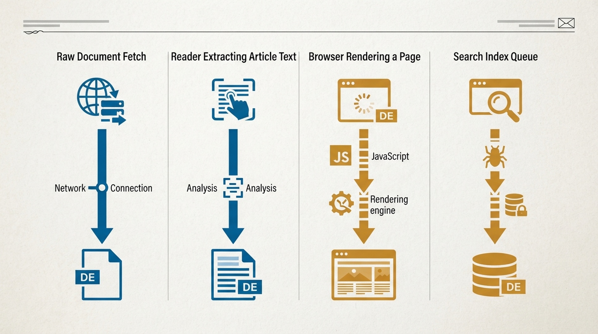Diagramm zum Vergleich von rohem HTML, Browser-DOM und Inhaltszugriffen für KI-Agenten