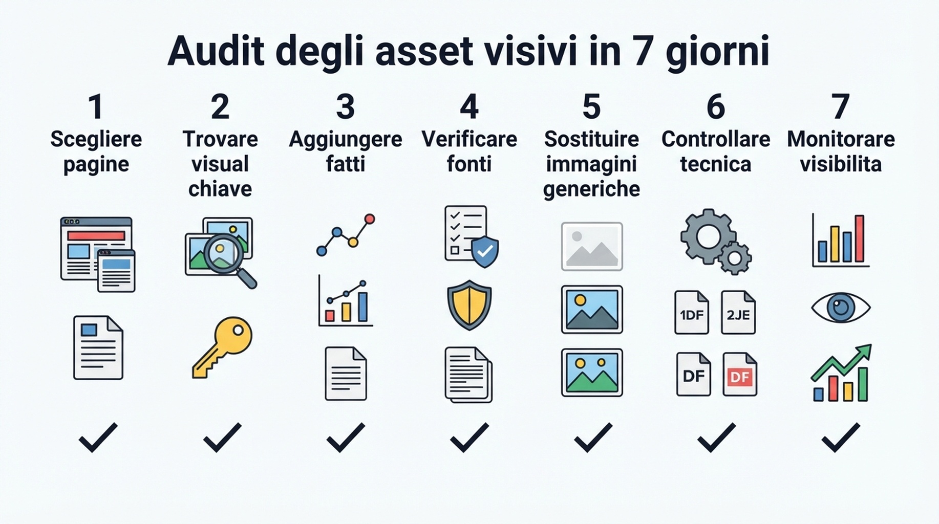 Workflow di sette giorni per controllare gli asset visivi chiave sulle pagine prioritarie del sito