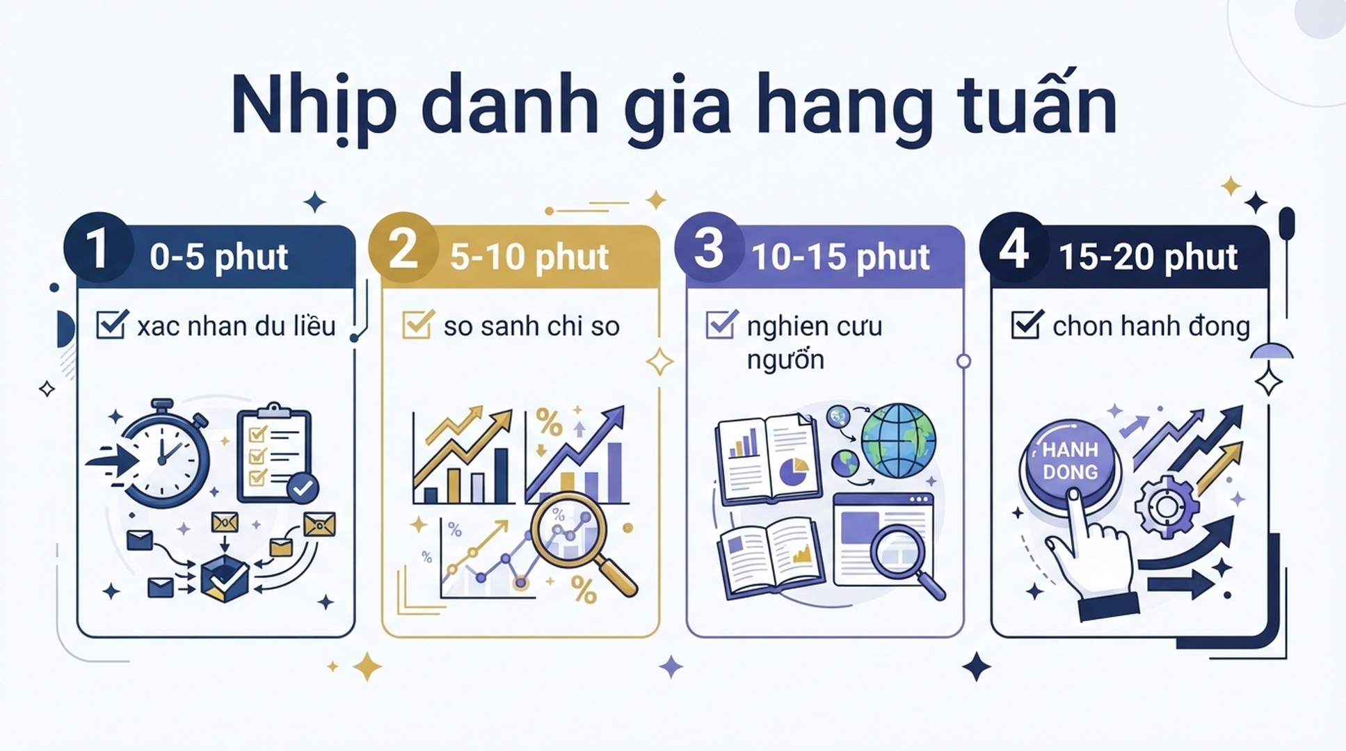 Ke hoach danh gia Topic Insights hang tuan trong hai muoi phut.