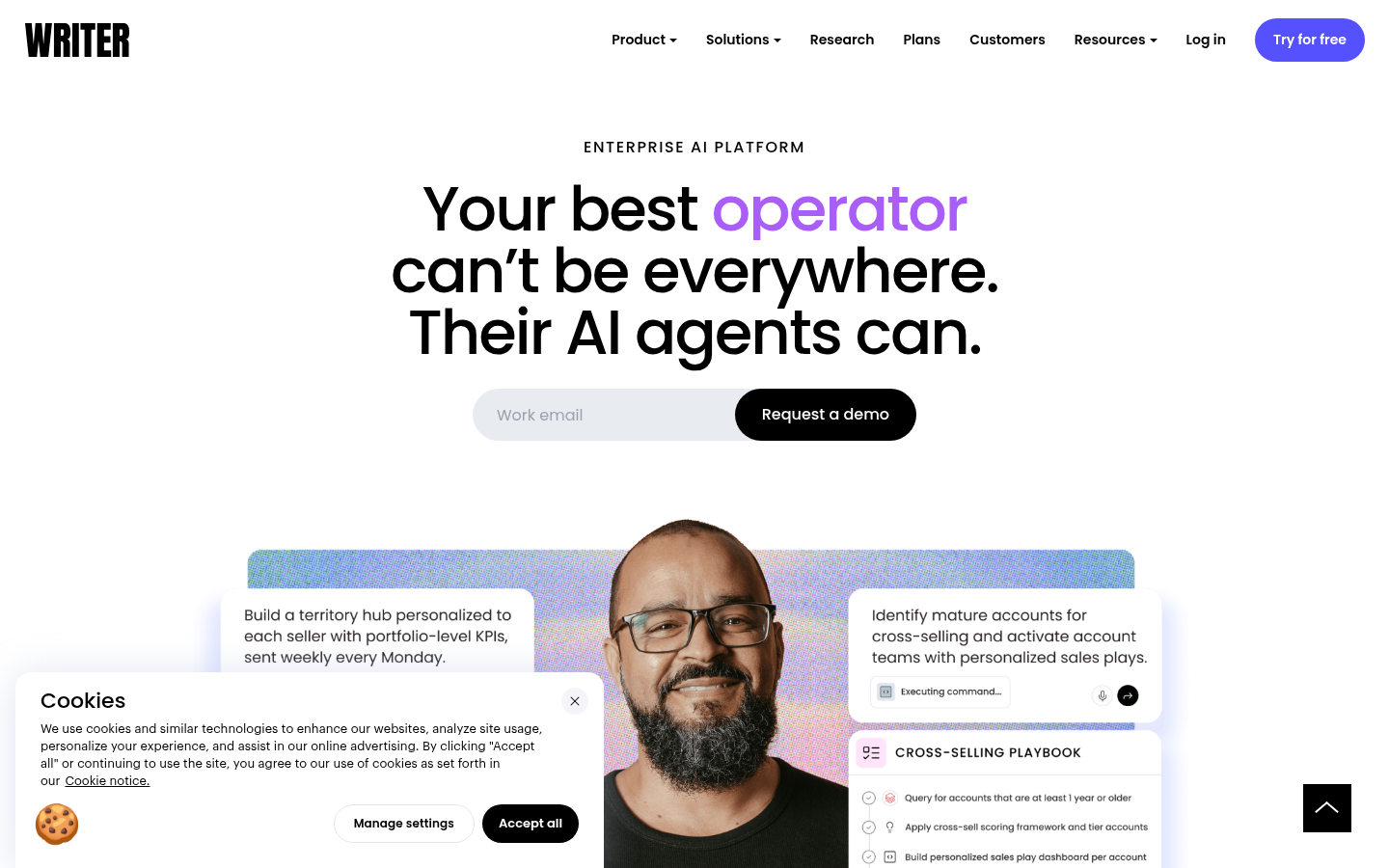 Writer homepage hero about enterprise AI agents