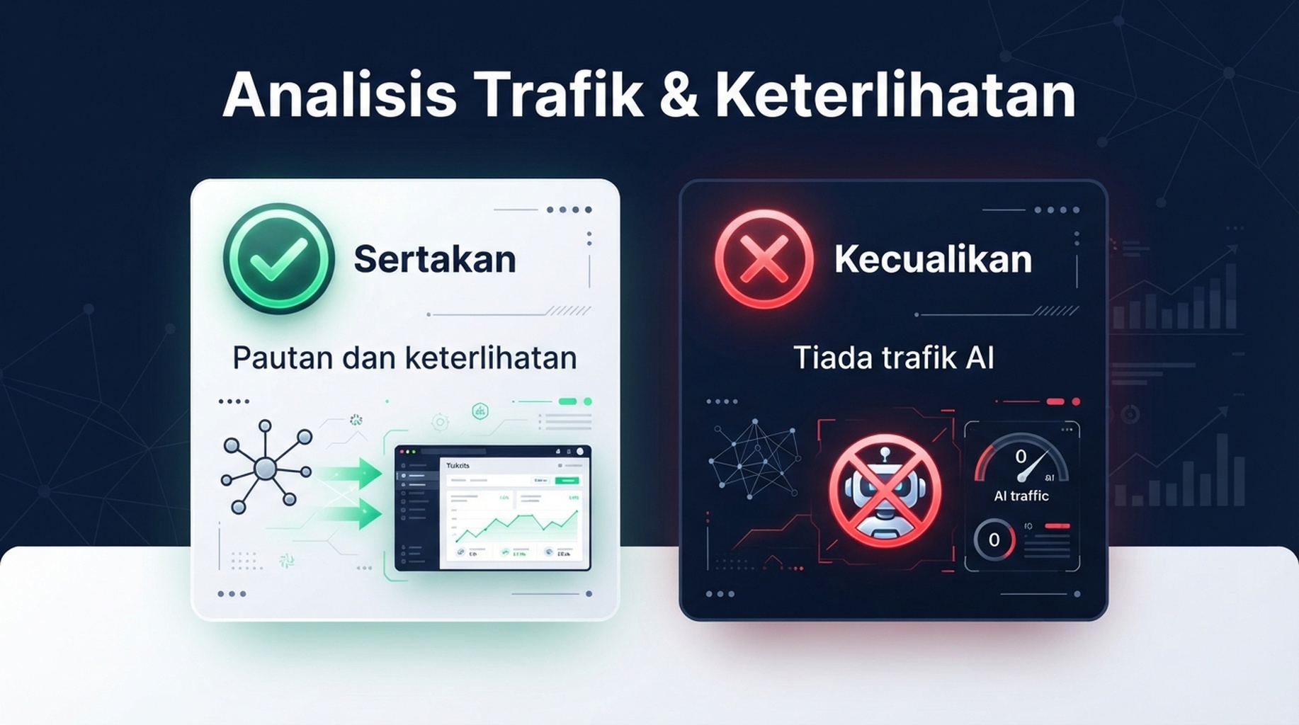 Infografik Bahasa Melayu yang membandingkan Include lalai dengan Exclude untuk seluruh harta dalam Search generative AI