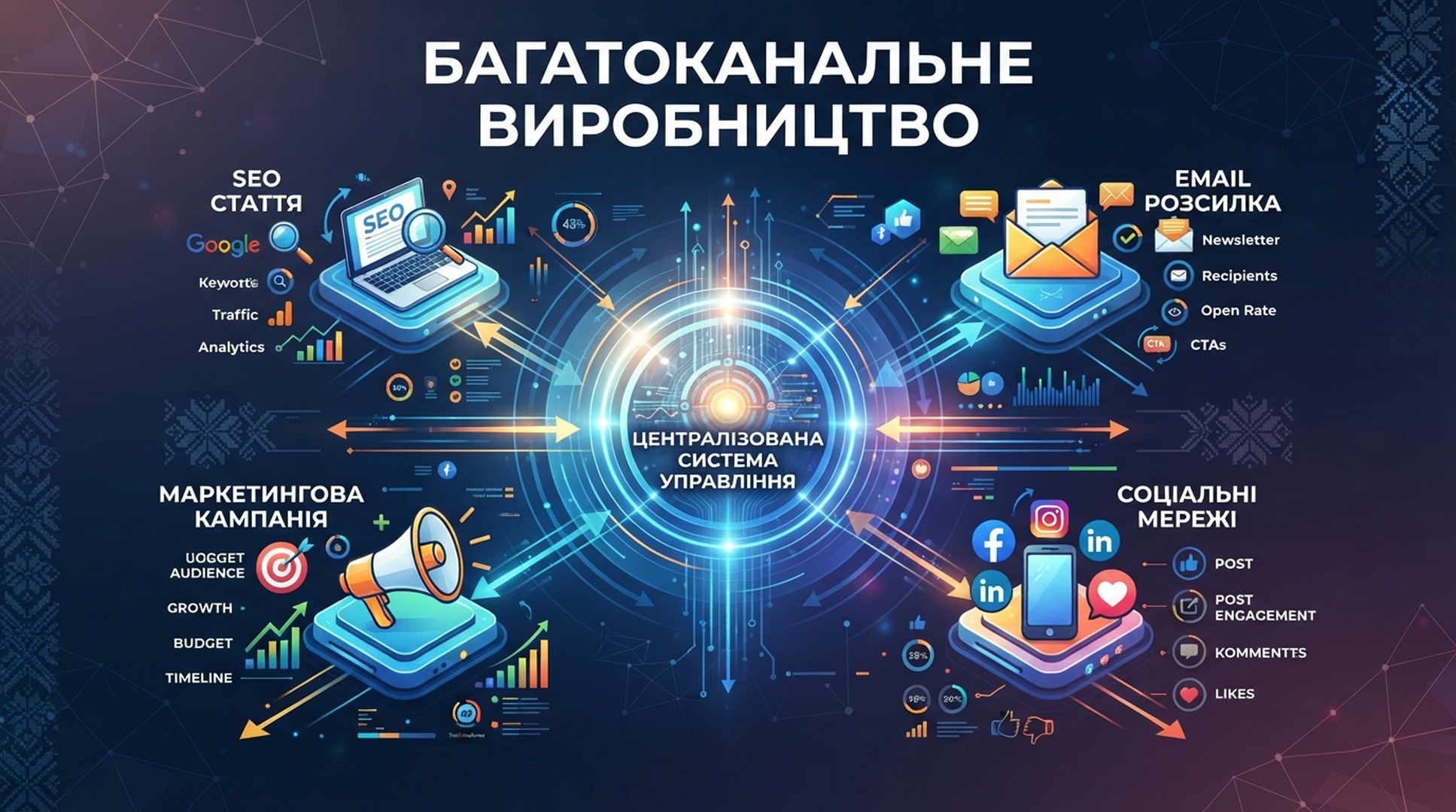 Україномовна інфографіка багатоканального виробництва SEO-статті, email, кампанії та соціального контенту