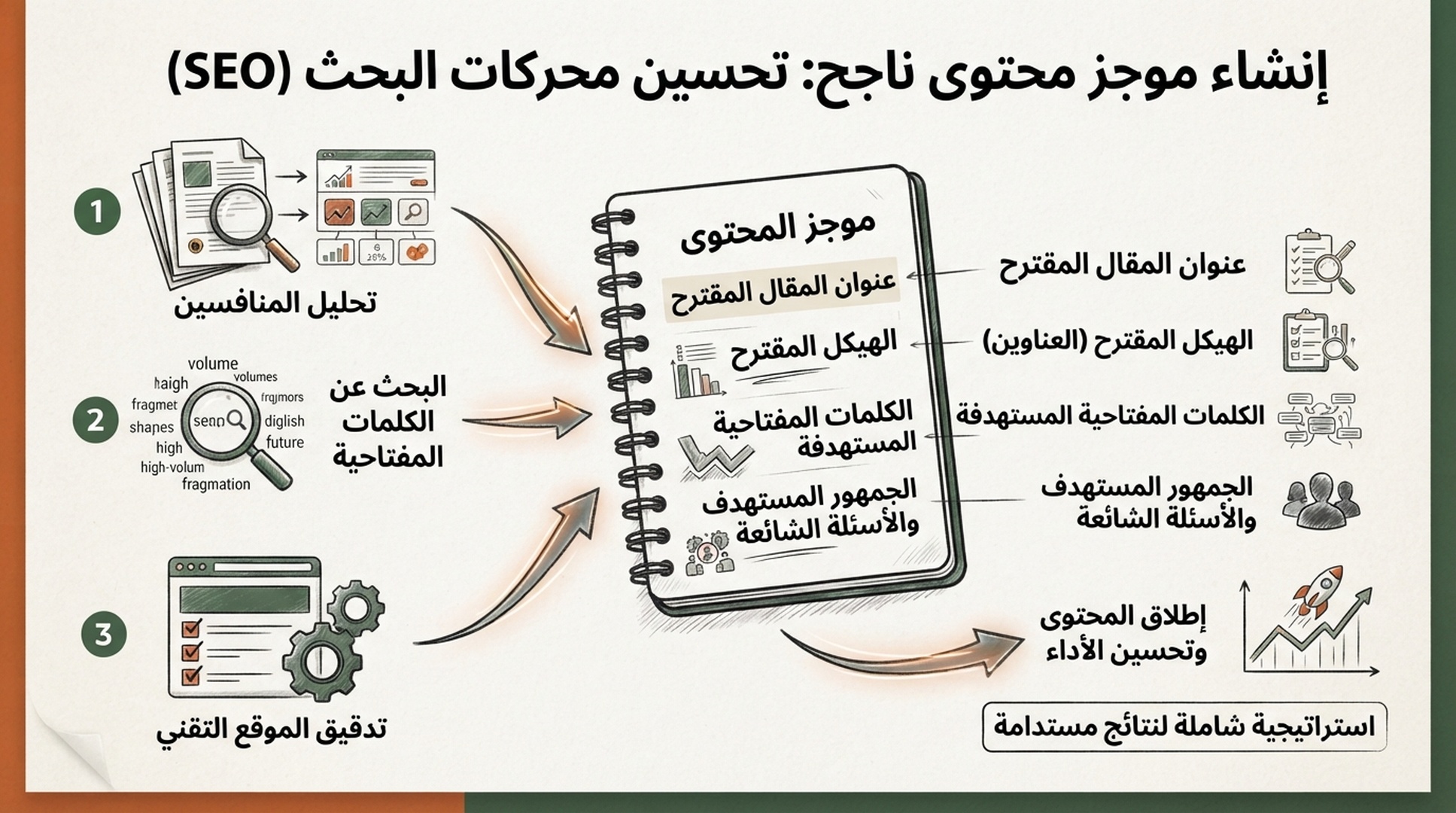 رسم معلوماتي عربي يصل الكلمات والمنافسين وتدقيق الموقع بموجز المحتوى