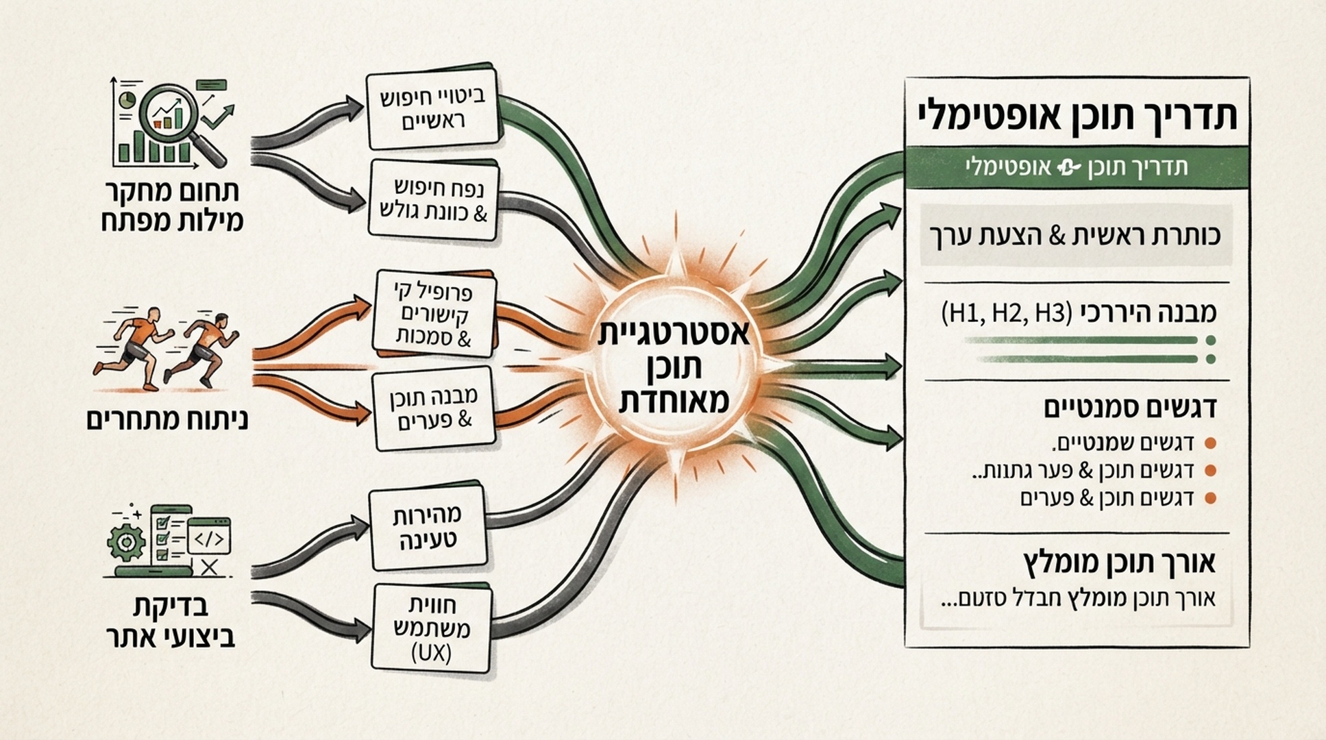 אינפוגרפיקה בעברית המחברת מילות מפתח, מתחרים וביקורת אתר לבריף תוכן