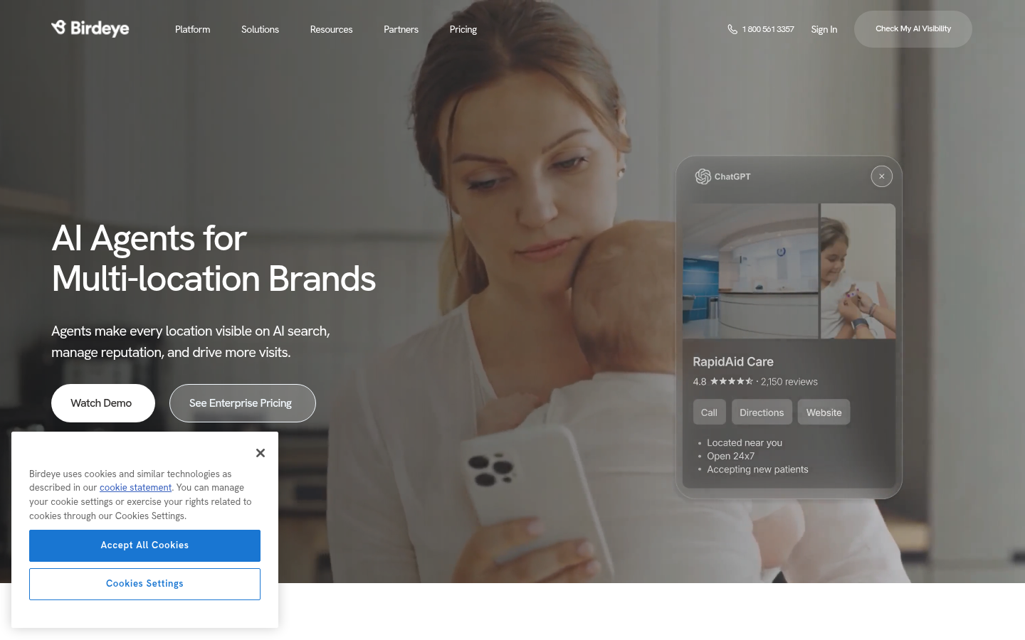Birdeye public homepage presenting a multi-location review and marketing platform