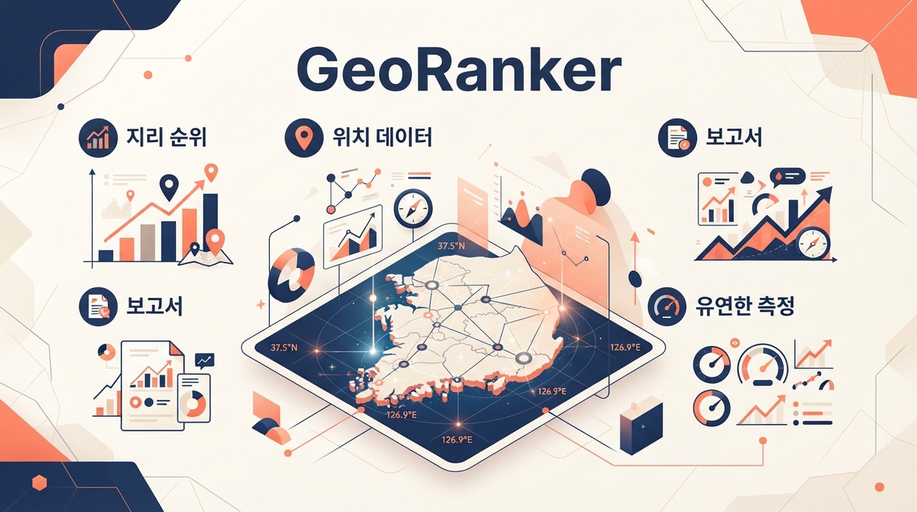 위치별 순위 추적과 유연한 보고 기능을 설명하는 GeoRanker 능력 카드