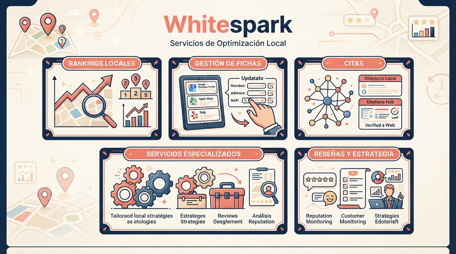 Tarjeta de Whitespark para rankings locales, gestion de fichas y citas