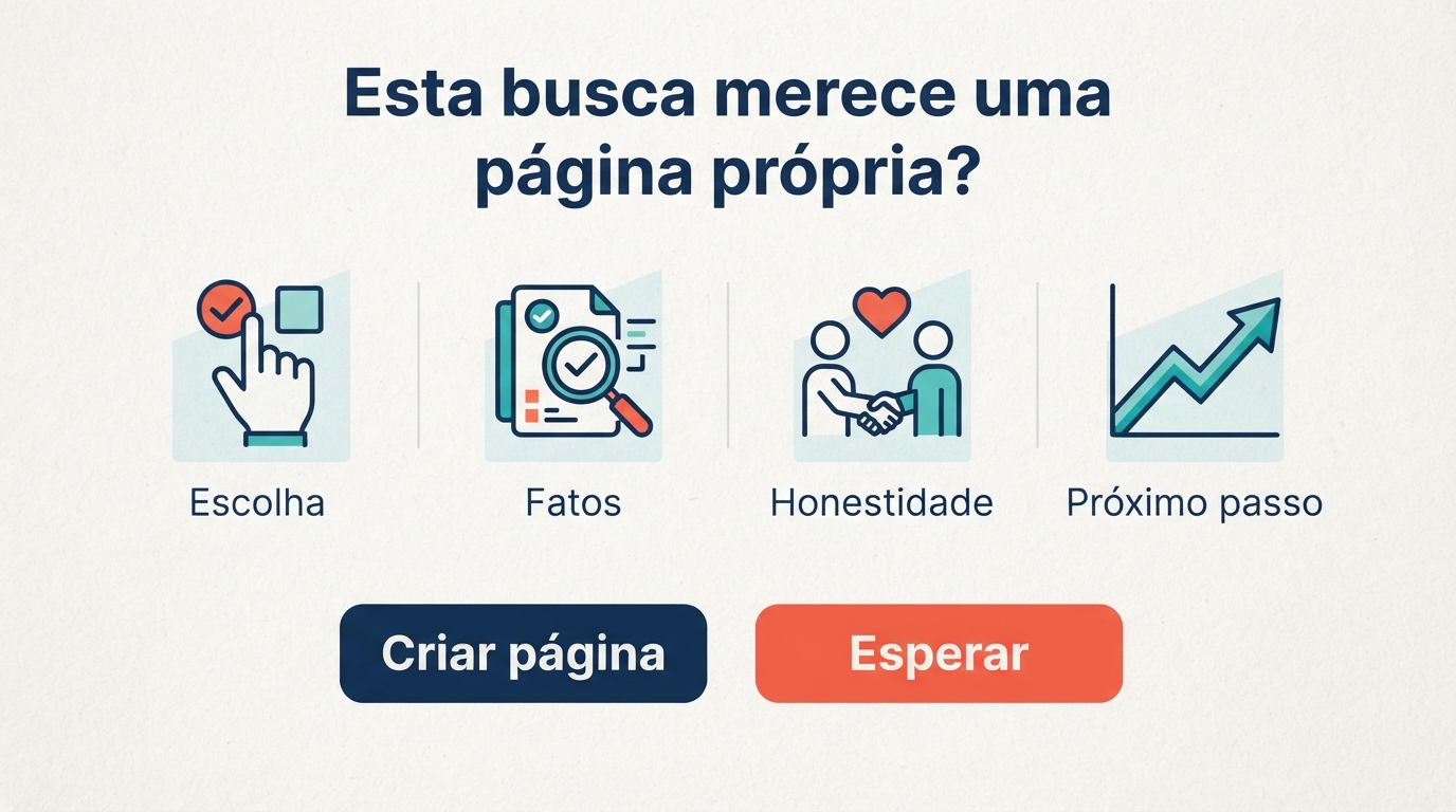 Matriz de decisão para saber se uma busca no Google merece sua própria página de SEO afiliado: ela ajuda o comprador a escolher, usa fatos diferentes, oferece uma resposta honesta e aponta um próximo passo claro?