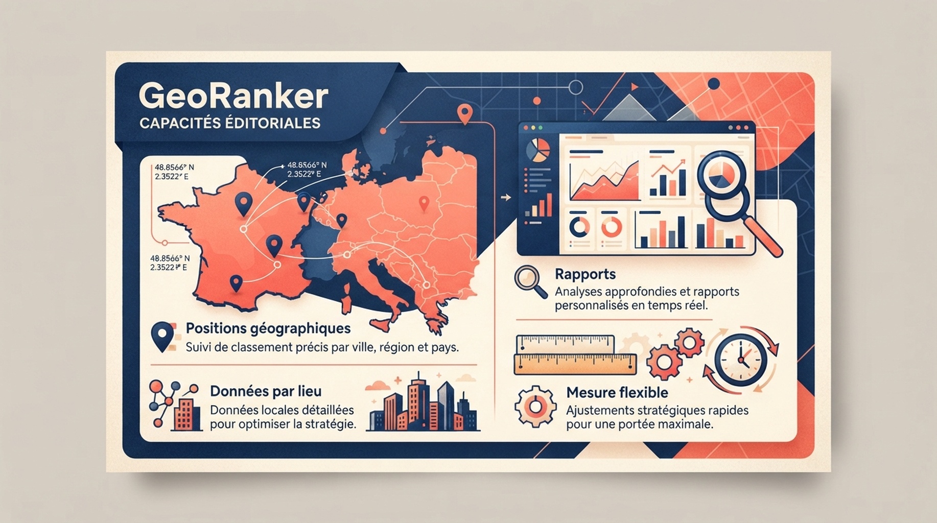 Carte GeoRanker pour positions géographiques, données par emplacement et rapports