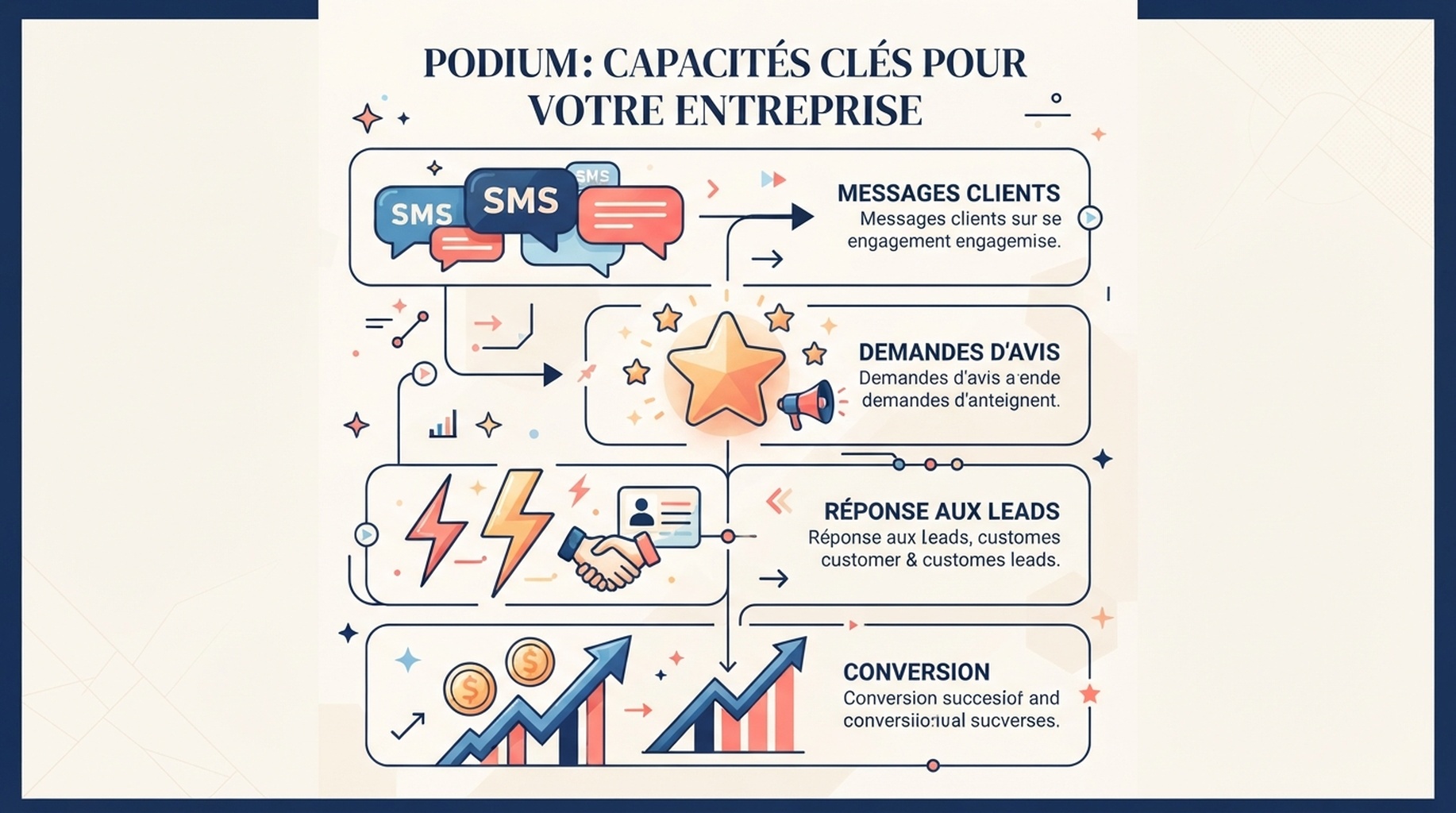 Carte Podium pour messages clients, demandes d'avis et réponse aux prospects