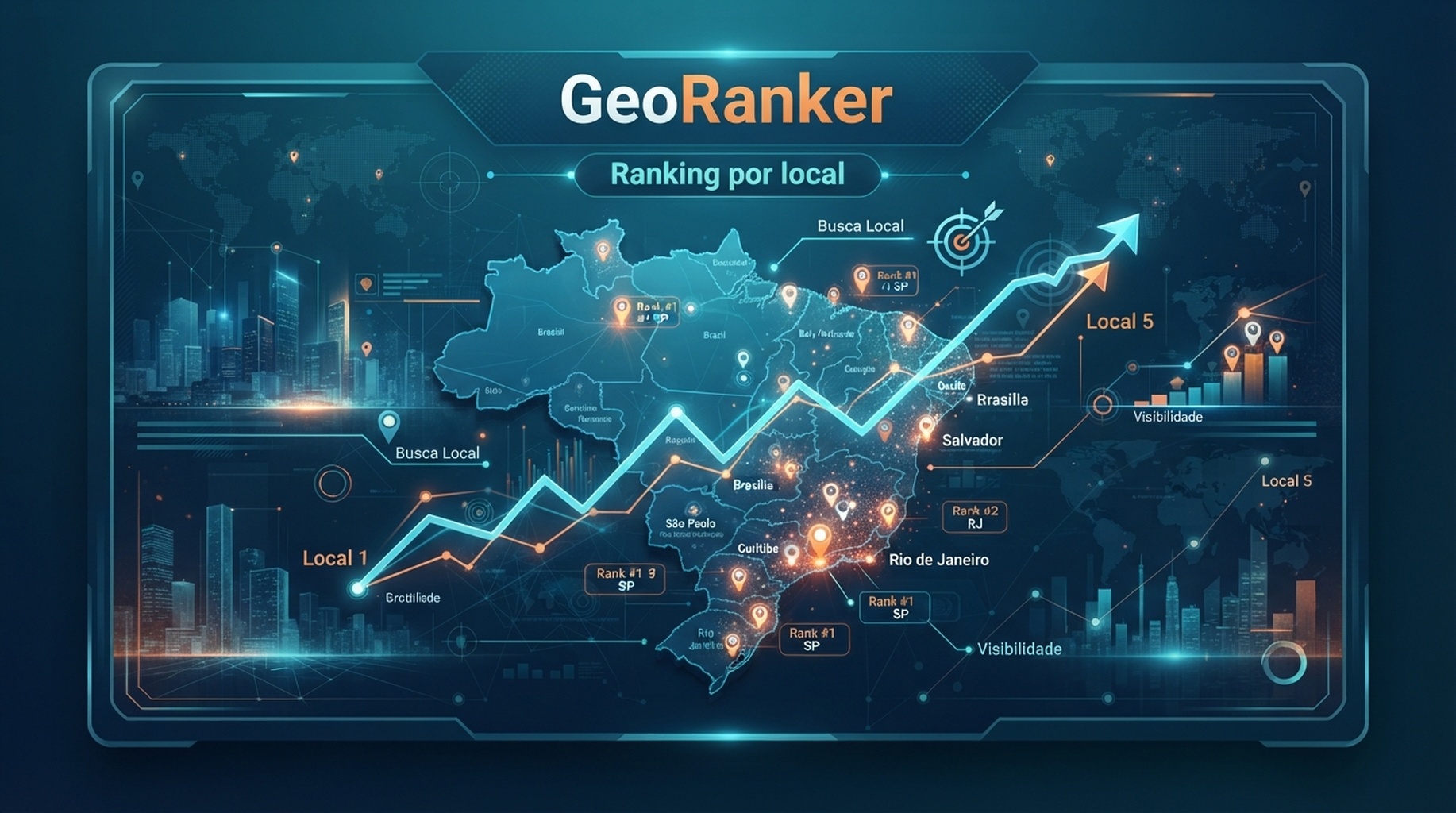 Cartao GeoRanker para rankings geograficos, dados por local e relatorios