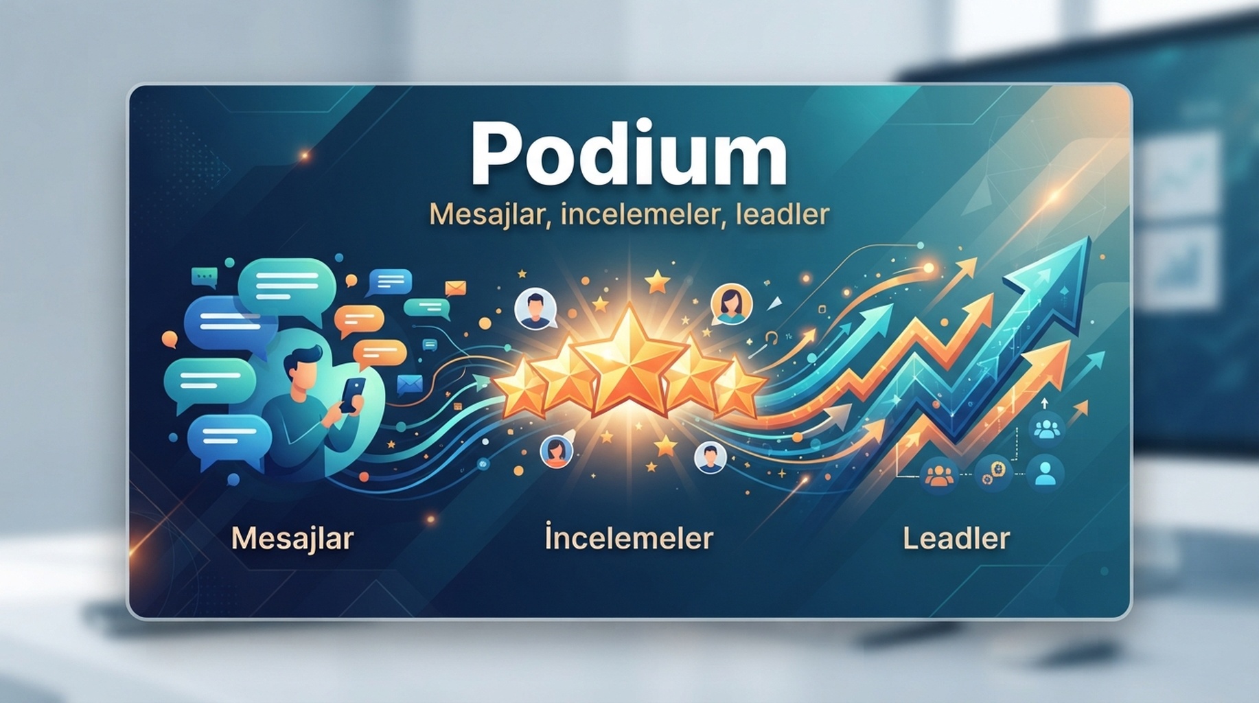 Müşteri mesajları, inceleme istekleri ve potansiyel müşteri yanıtı için Podium kartı