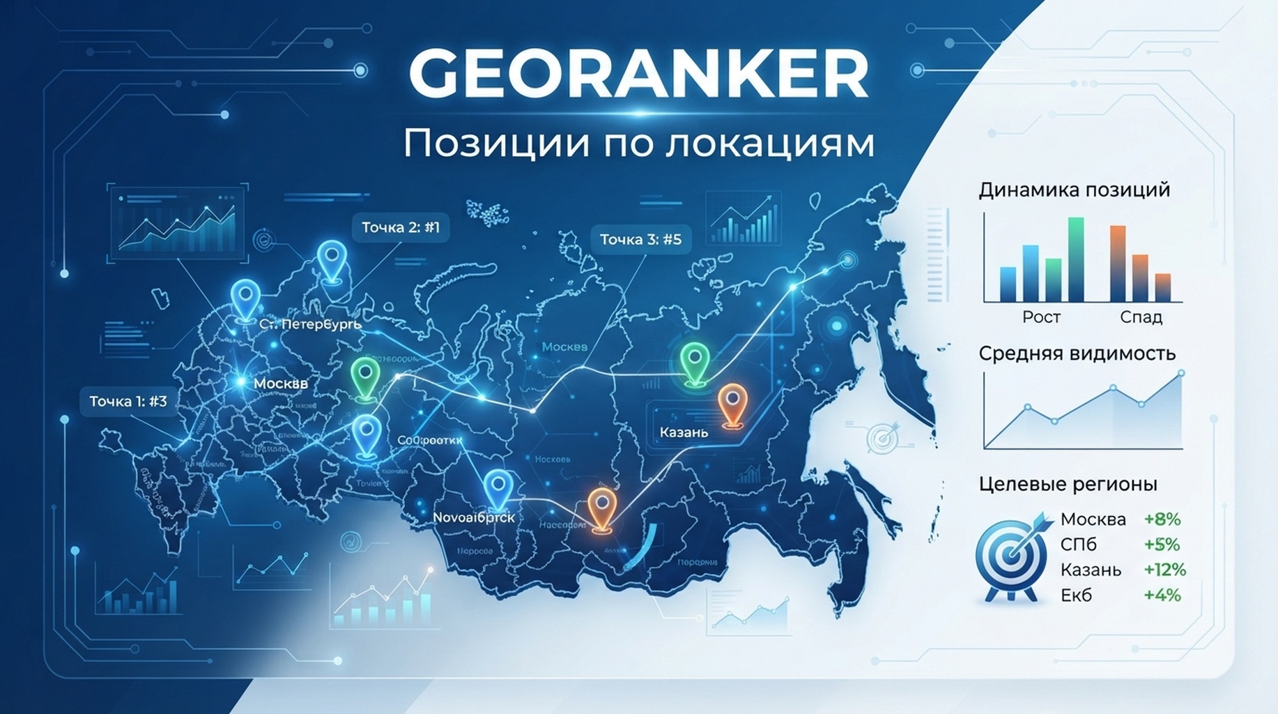 Карточка GeoRanker для географических позиций, данных по локации и отчетов