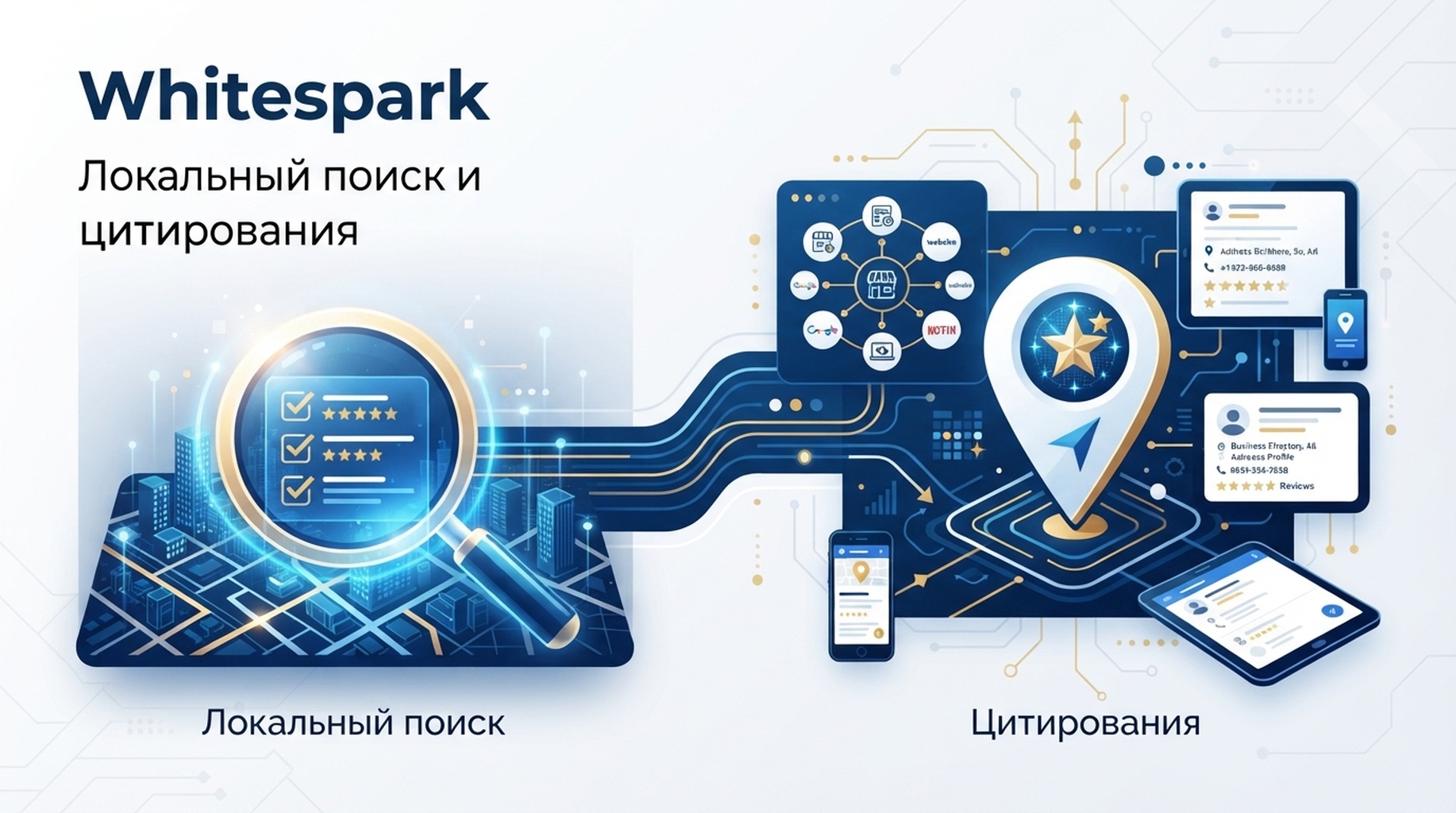 Карточка Whitespark для локальных позиций, управления листингами и цитирований
