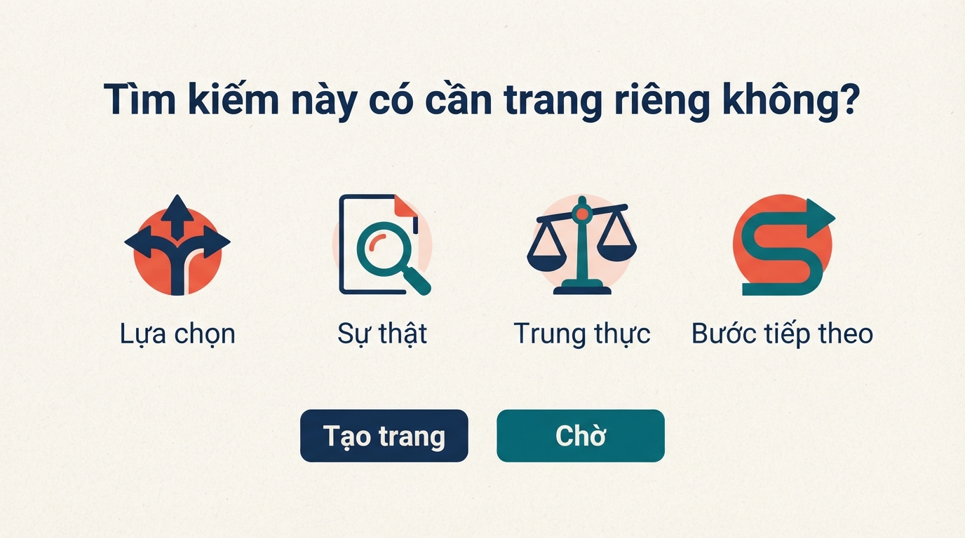 Ma trận quyết định để xác định liệu một tìm kiếm Google có xứng đáng có trang affiliate SEO riêng hay không: trang có giúp người mua chọn, dùng các sự thật khác, đưa ra câu trả lời trung thực và chỉ ra bước tiếp theo rõ ràng không?