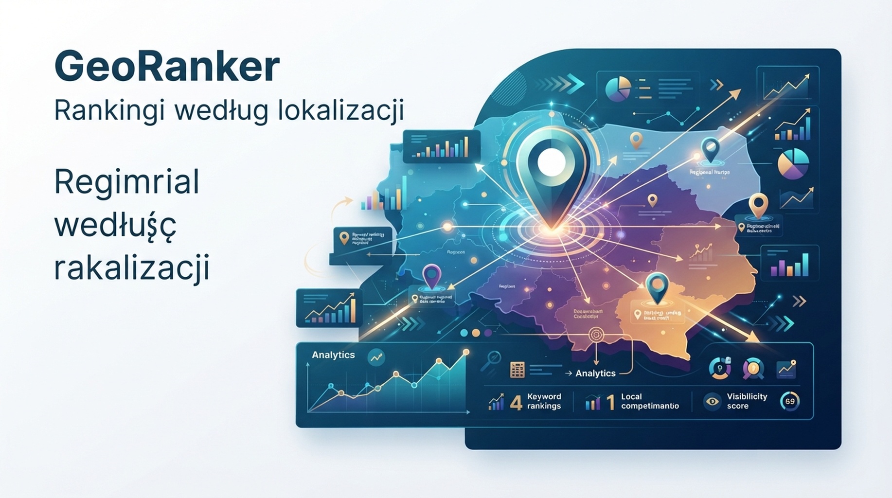 Karta GeoRanker dla pozycji geograficznych, danych lokalizacyjnych i raportów