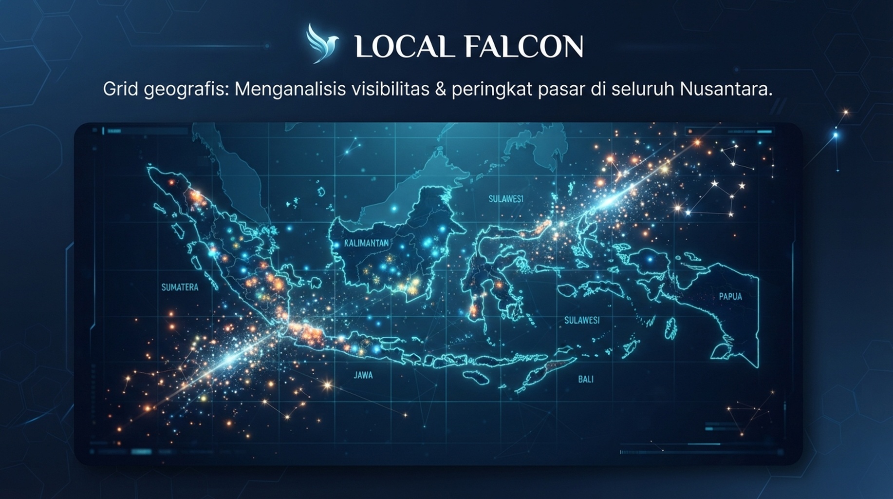 Kartu Local Falcon untuk grid geografis, peringkat per area, dan visibilitas AI