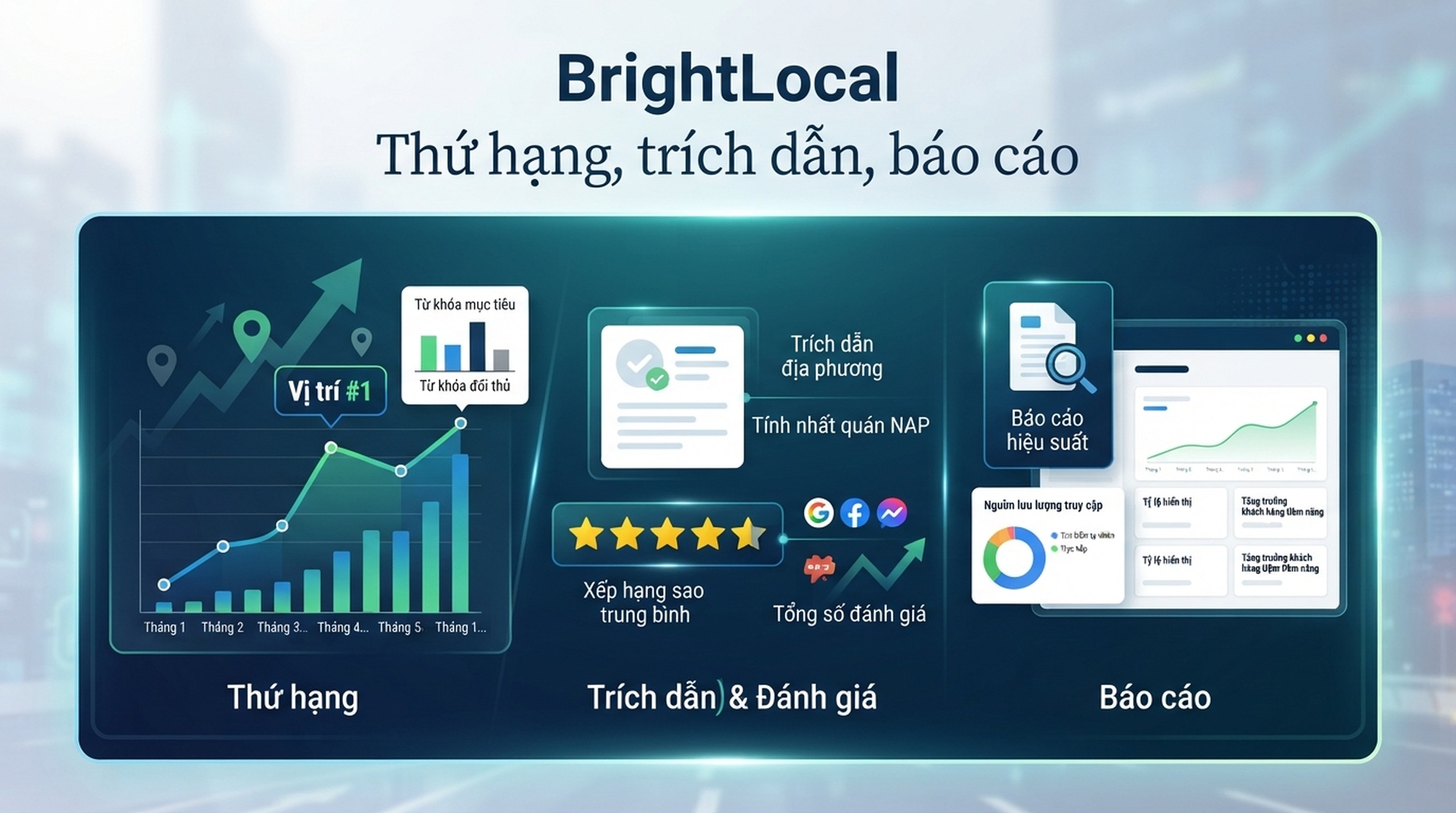 Thẻ BrightLocal cho thứ hạng địa phương, trích dẫn, danh tiếng và báo cáo