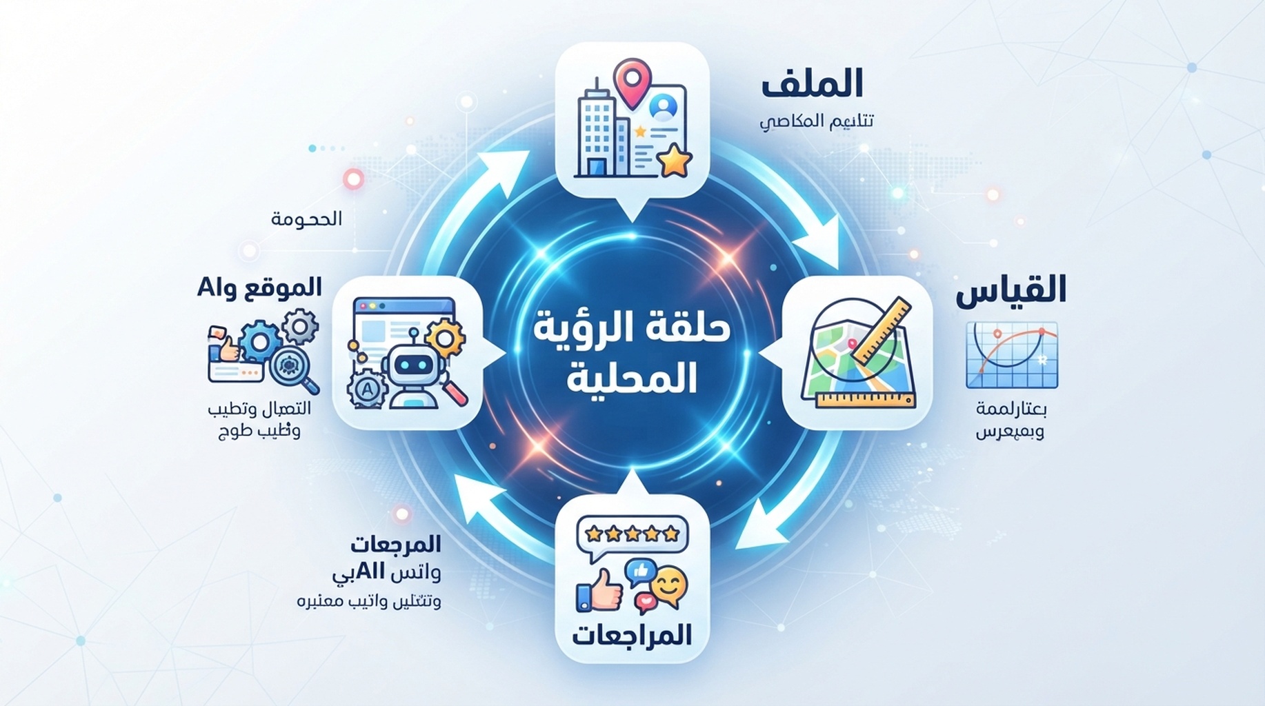 دورة الظهور المحلي التي تربط الملف وقياس المنطقة والمراجعات وفحوص الظهور في AI