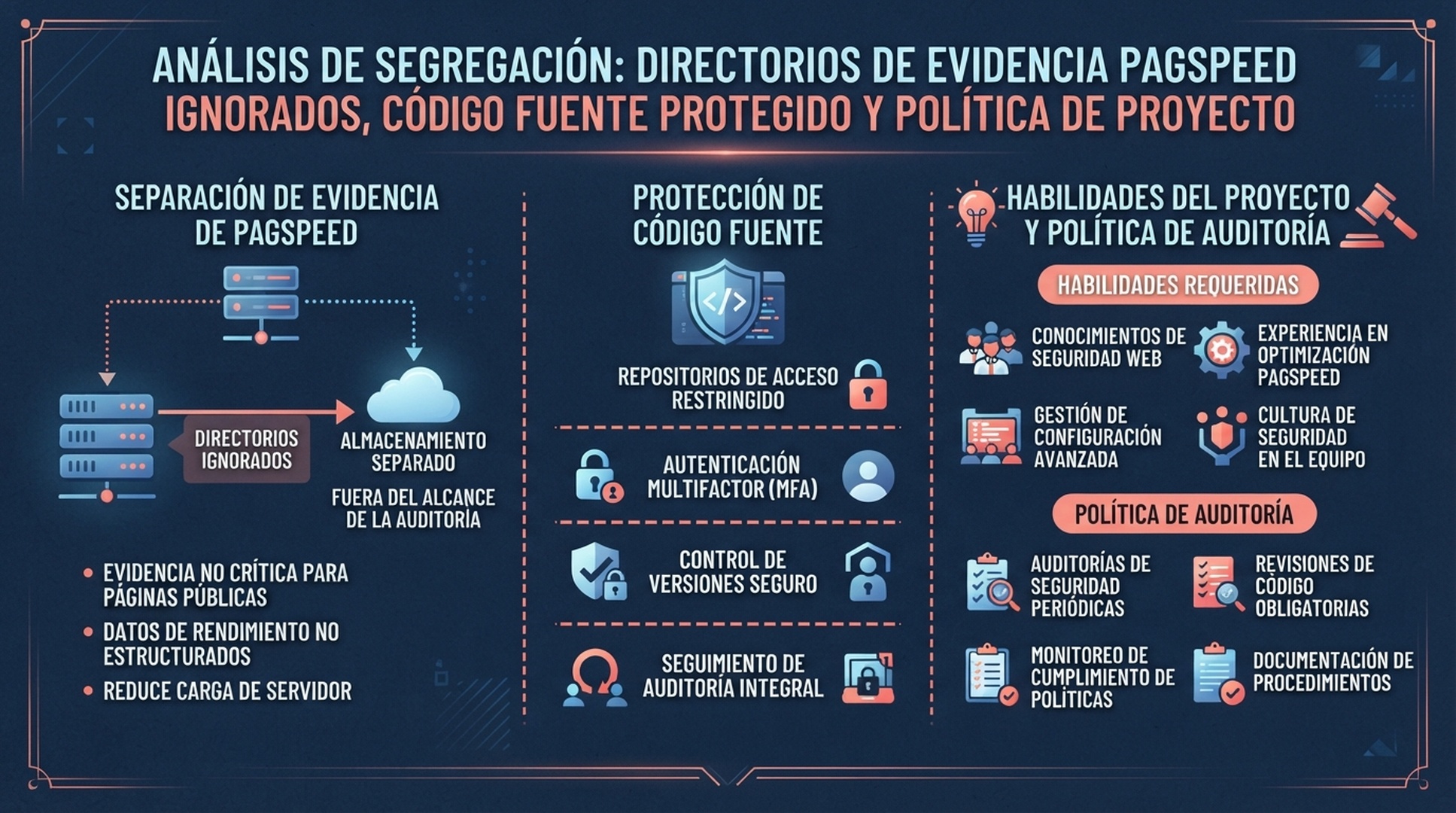 Una skill de Claude Code y sus reglas envian evidencia PageSpeed a una carpeta ignorada separada del codigo protegido.