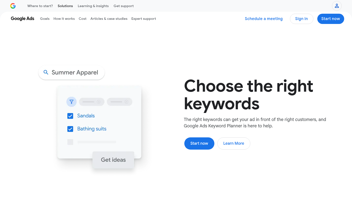 หน้า Landing Page สาธารณะของ Google Ads Keyword Planner พร้อมตำแหน่งการค้นหา keyword