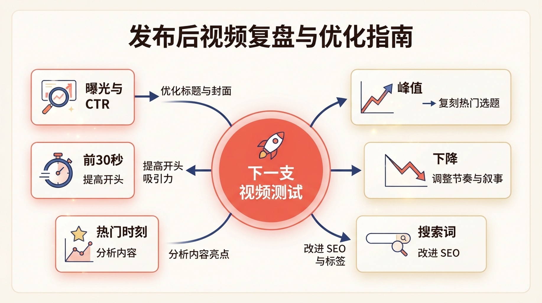 把 YouTube Studio 指标对应到谨慎的下一支视频测试的决策图