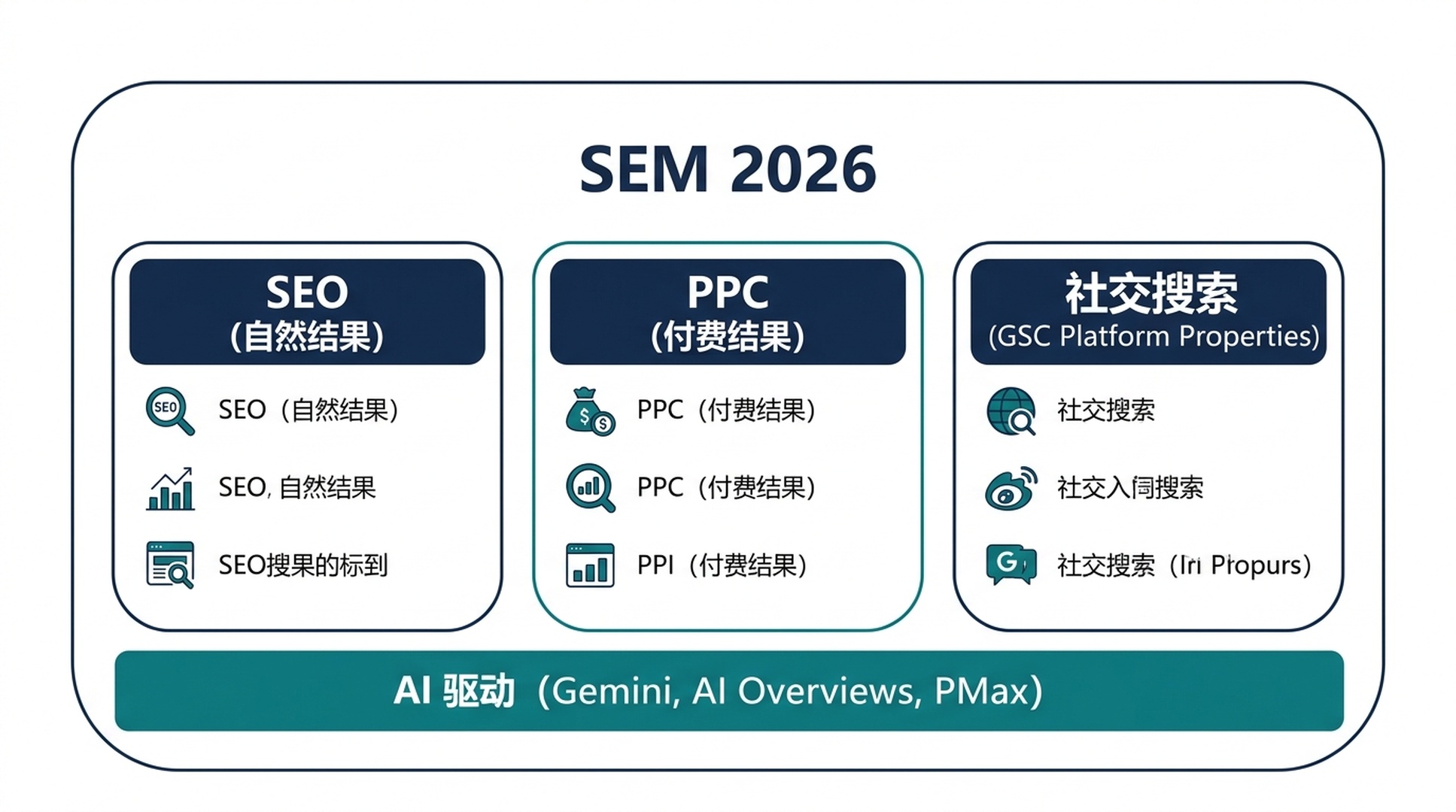 Panorama SEM 2026: SEO, PPC y Búsqueda Social bajo el paraguas SEM, impulsado por IA