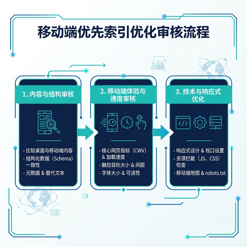 移动优先索引审计工作流：三阶段流程——从快速检查到全面审计再到优先修复队列